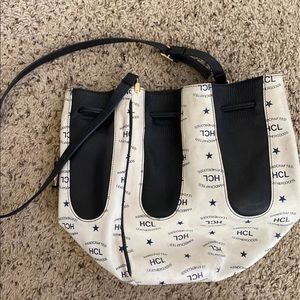 HCL hand crafted leather blue and white hobo bag
